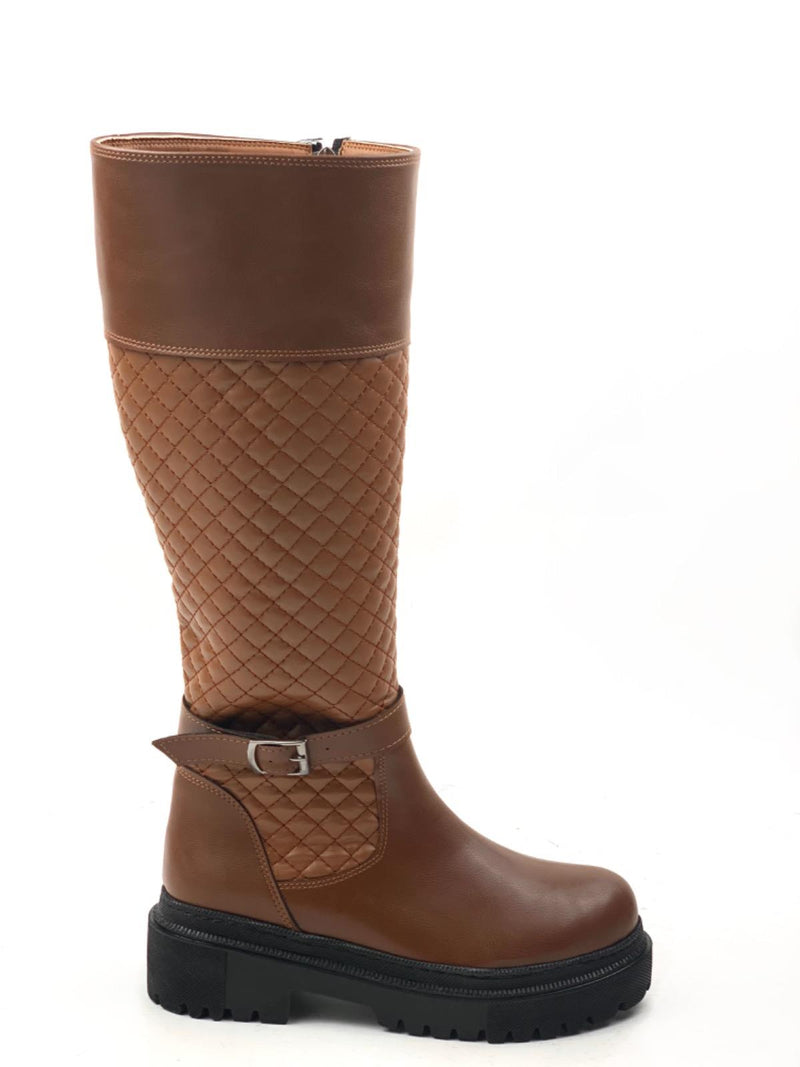 Women's Taba Jane Zippered Ready-made Thermo Sole Knee-high Patterned Buckle Boots - STREETMODE ™