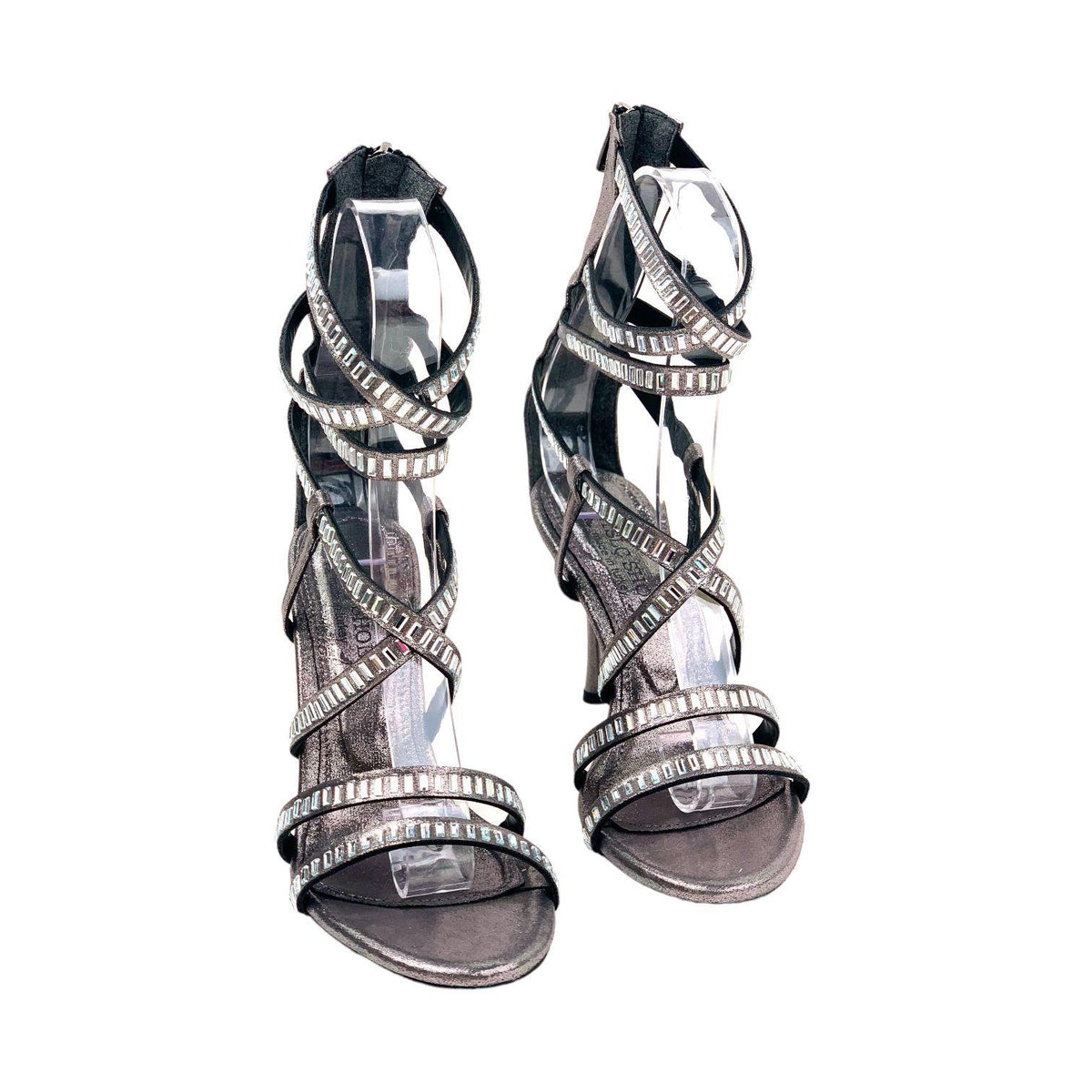 Women's Terja Platinum Sultan Thin Heeled Evening Dress Stone Detailed Shoes 9 Cm - STREETMODE ™