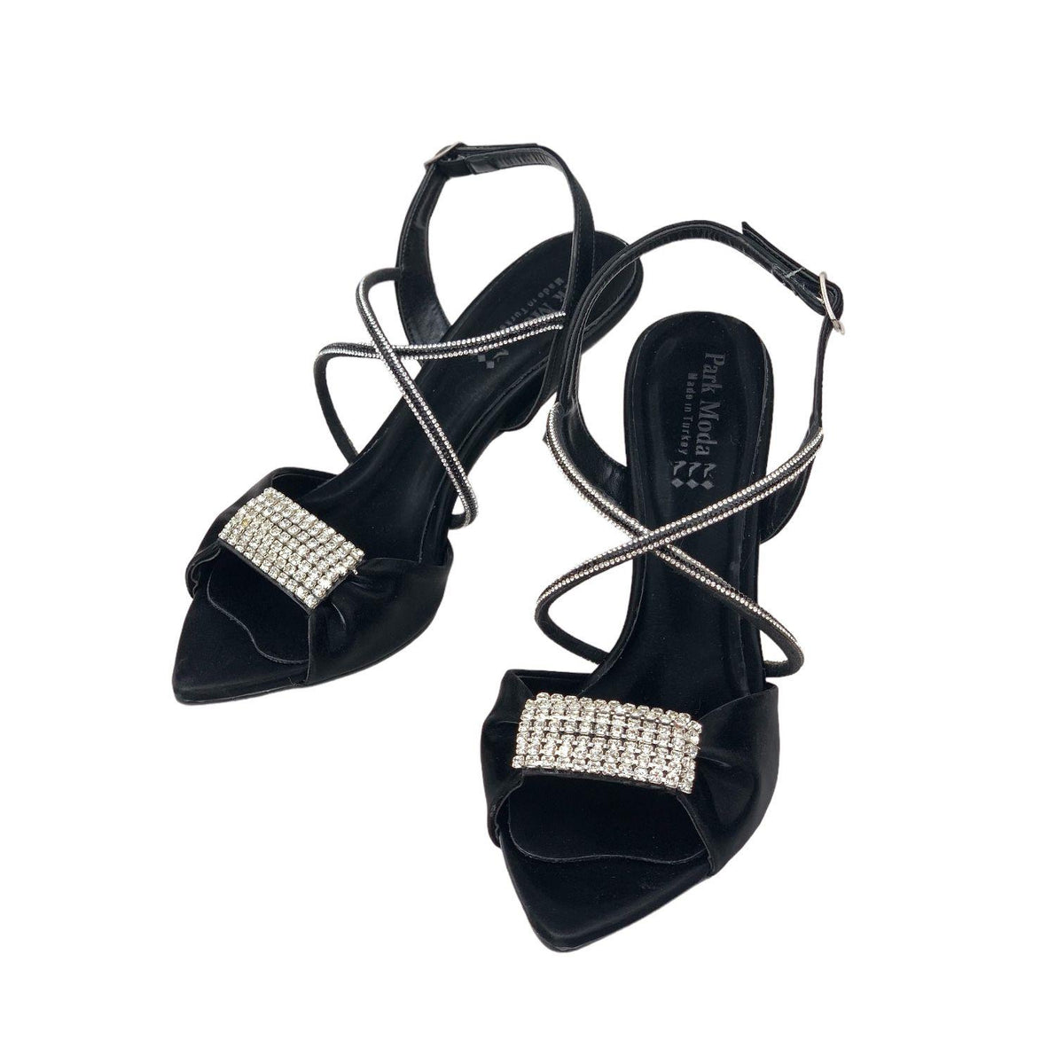 Women's Tetm Black Silk Material Stone Detailed Evening Dress Shoes 8 cm 916 - STREETMODE ™