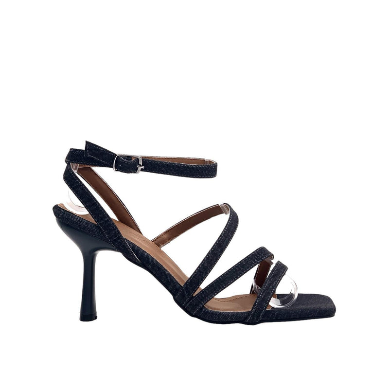 Women's Yerha Black Denim Material Sandals 8 cm - STREETMODE ™