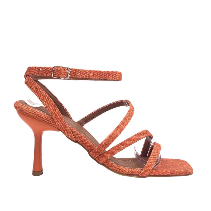 Women's Yerha Orange Denim Material Sandals 8 cm - STREETMODE ™