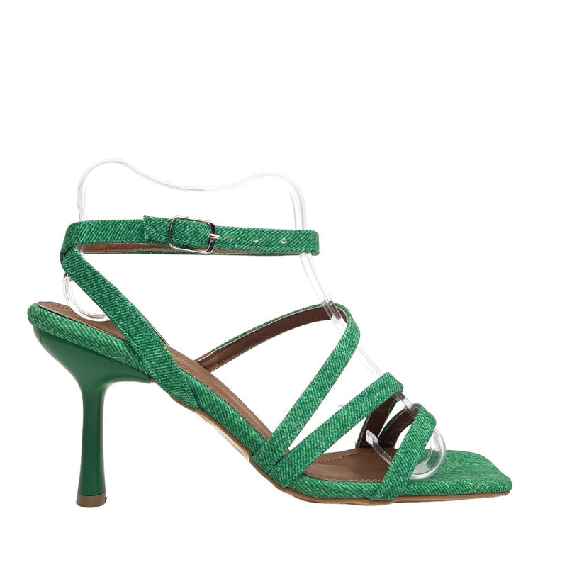 Women's Yerha Green Denim Material Sandals 8 cm - STREETMODE ™