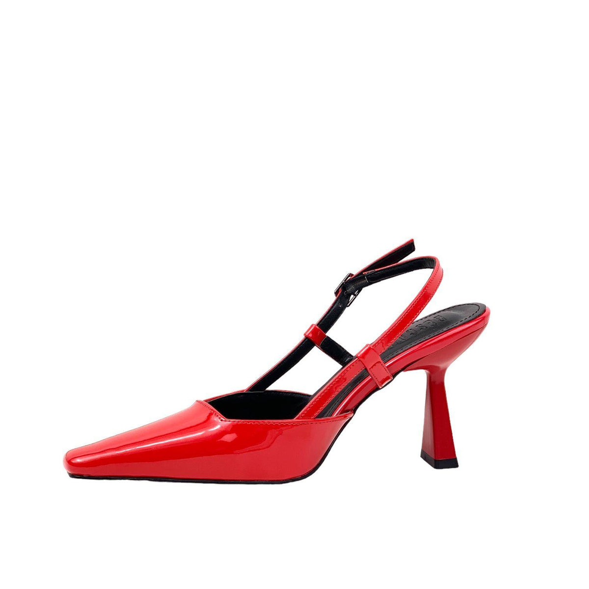 Women's Yojd Red Patent Leather Heeled Open Back Shoes 8 CM - STREETMODE ™