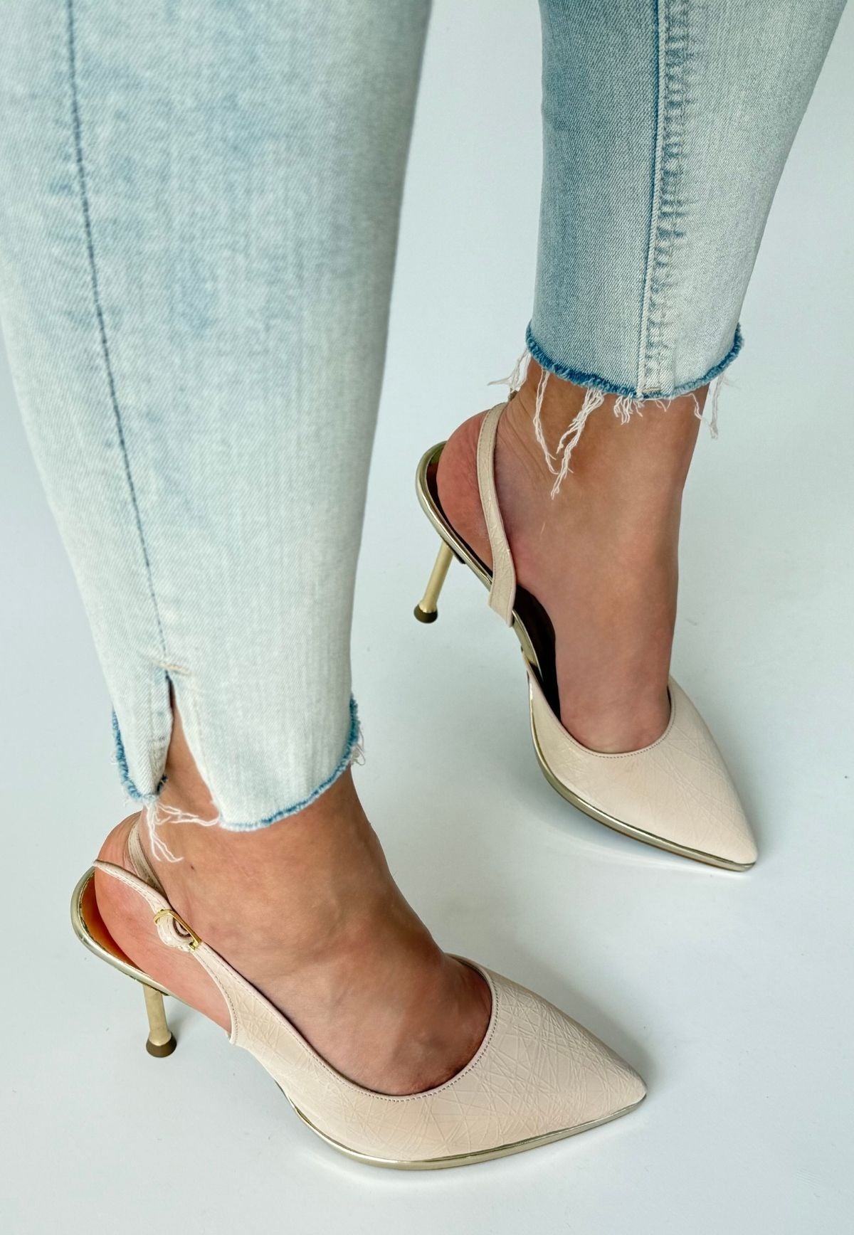 Women's Beige Leather High Heel Shoes