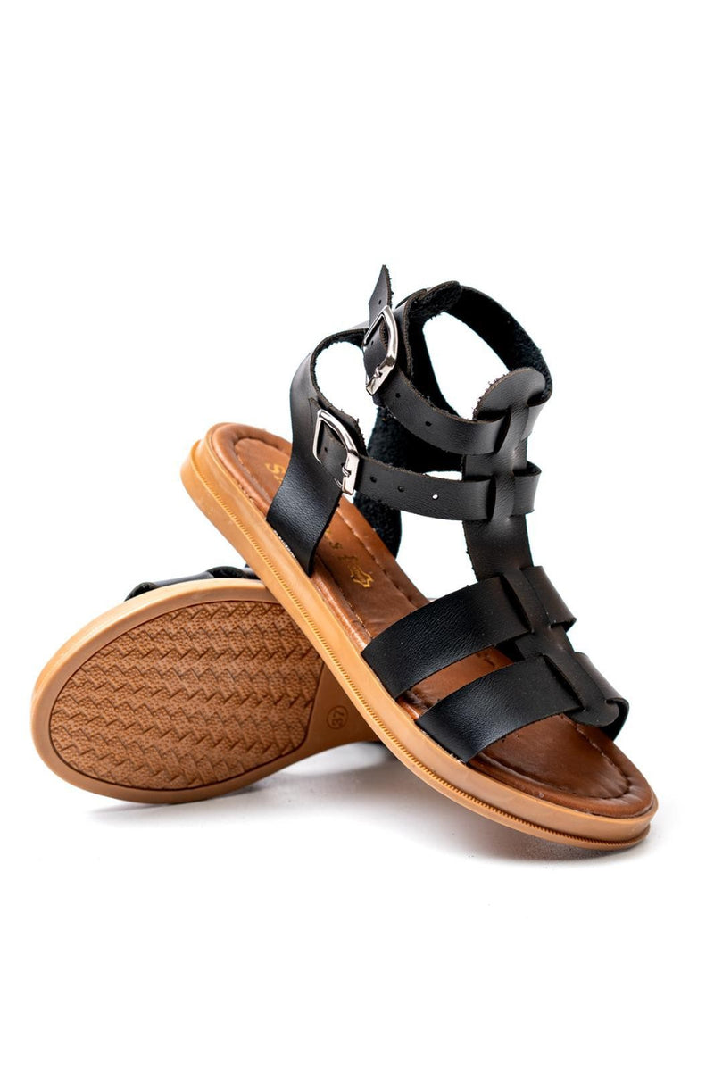 Women's Kamila Black Leather Sandals - STREETMODE ™