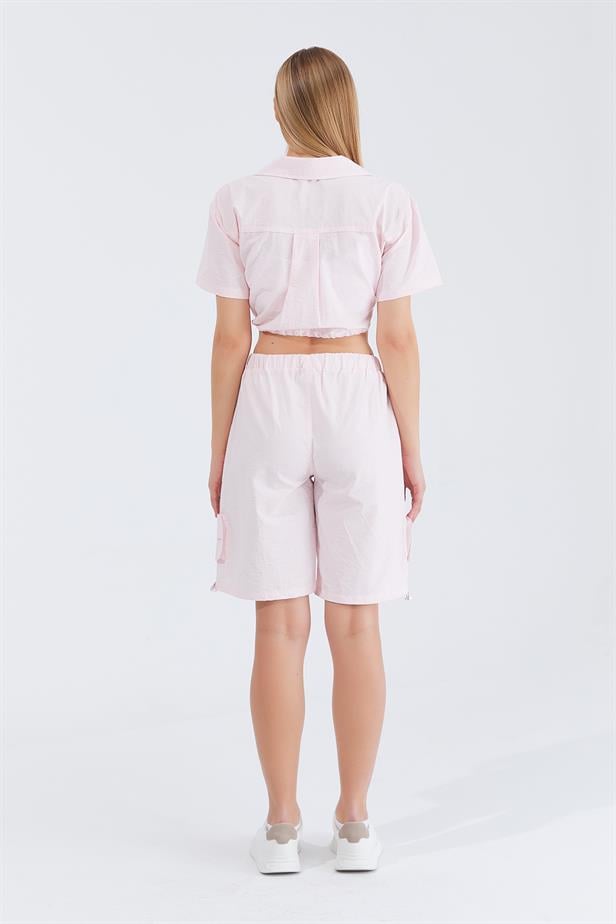 Women's Cargo Shirt Shorts Set - Pink - STREETMODE ™