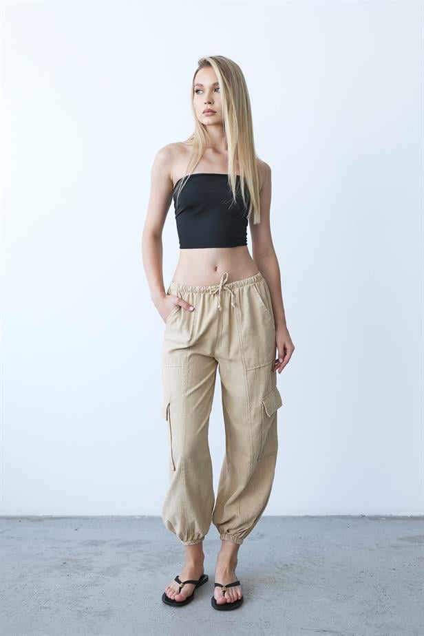 Women's Beige Cargo Pants - Stone