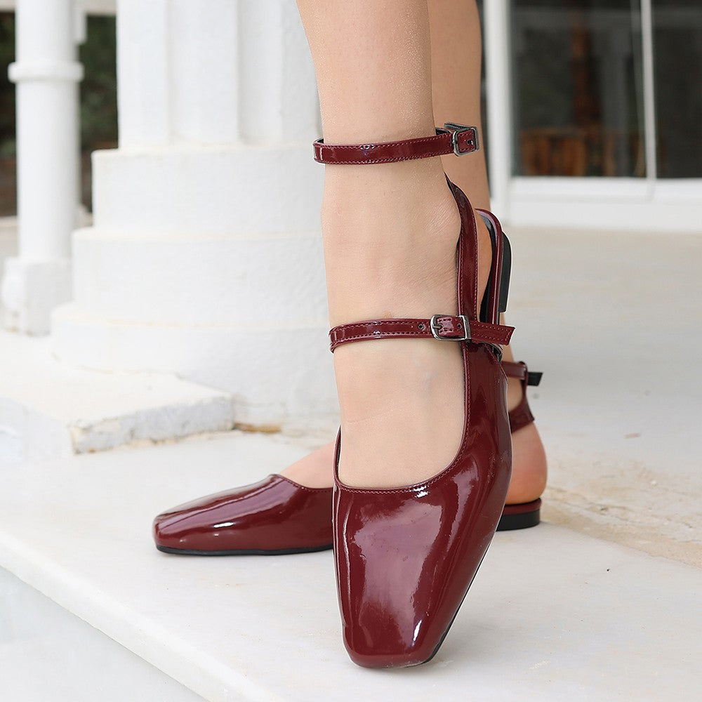 Women's Katrin Burgundy Patent Leather Ballerina Shoes - STREETMODE ™