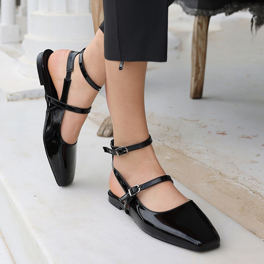 Women's Katrin Black Patent Leather Ballet Shoes - STREETMODE ™