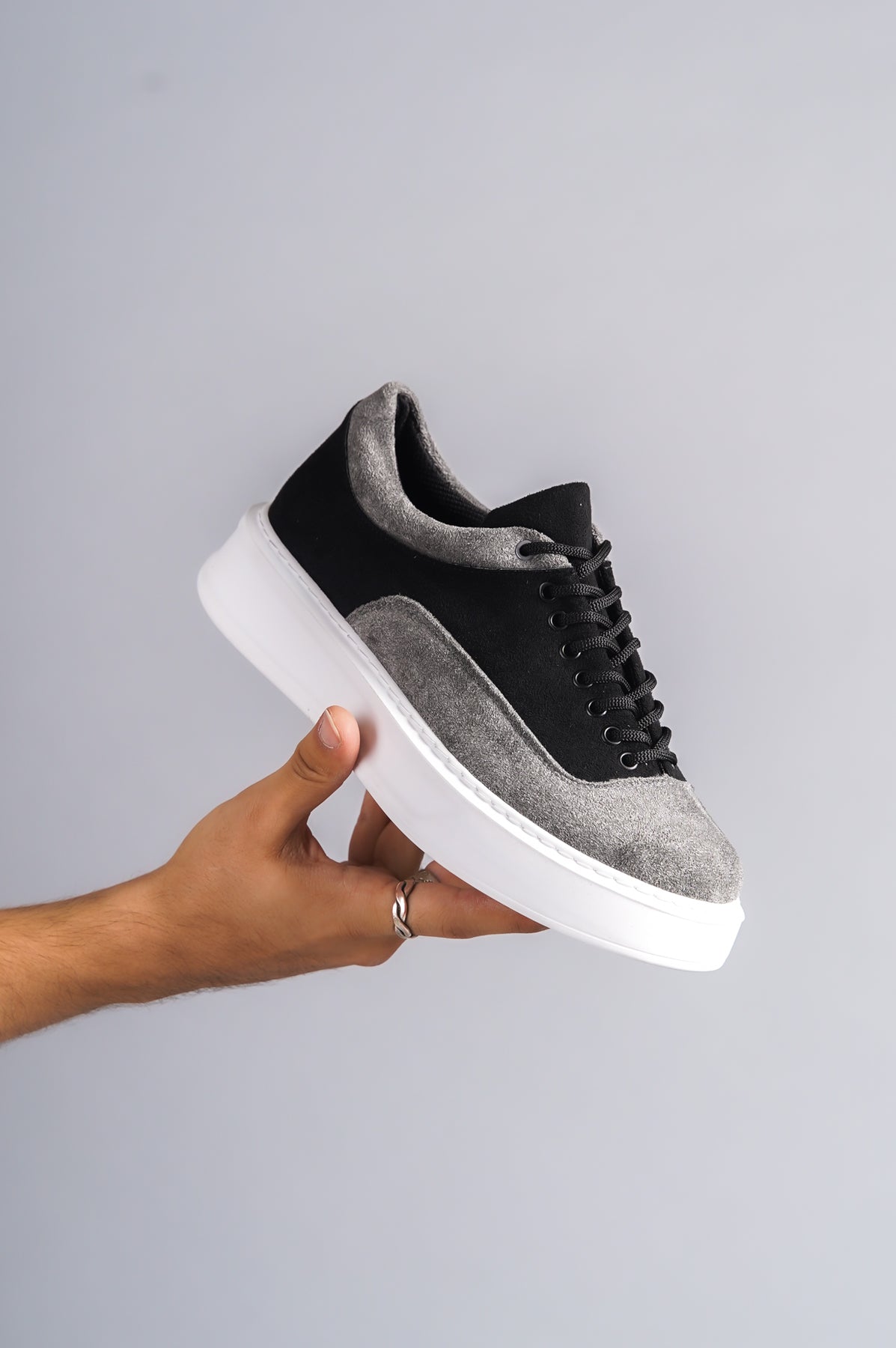 KB-005 Black Gray Suede Laced Casual Men's Sneakers Shoes - STREETMODE ™