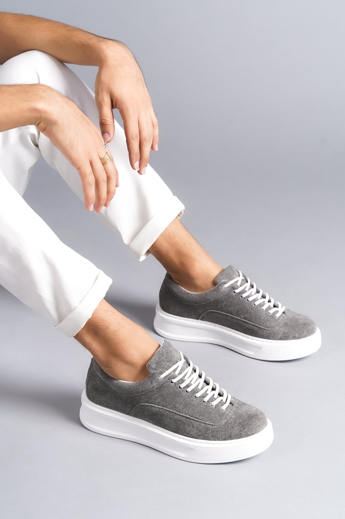 KB-005 Gray Suede Lace-up Casual Men's Sneakers Shoes - STREETMODE ™