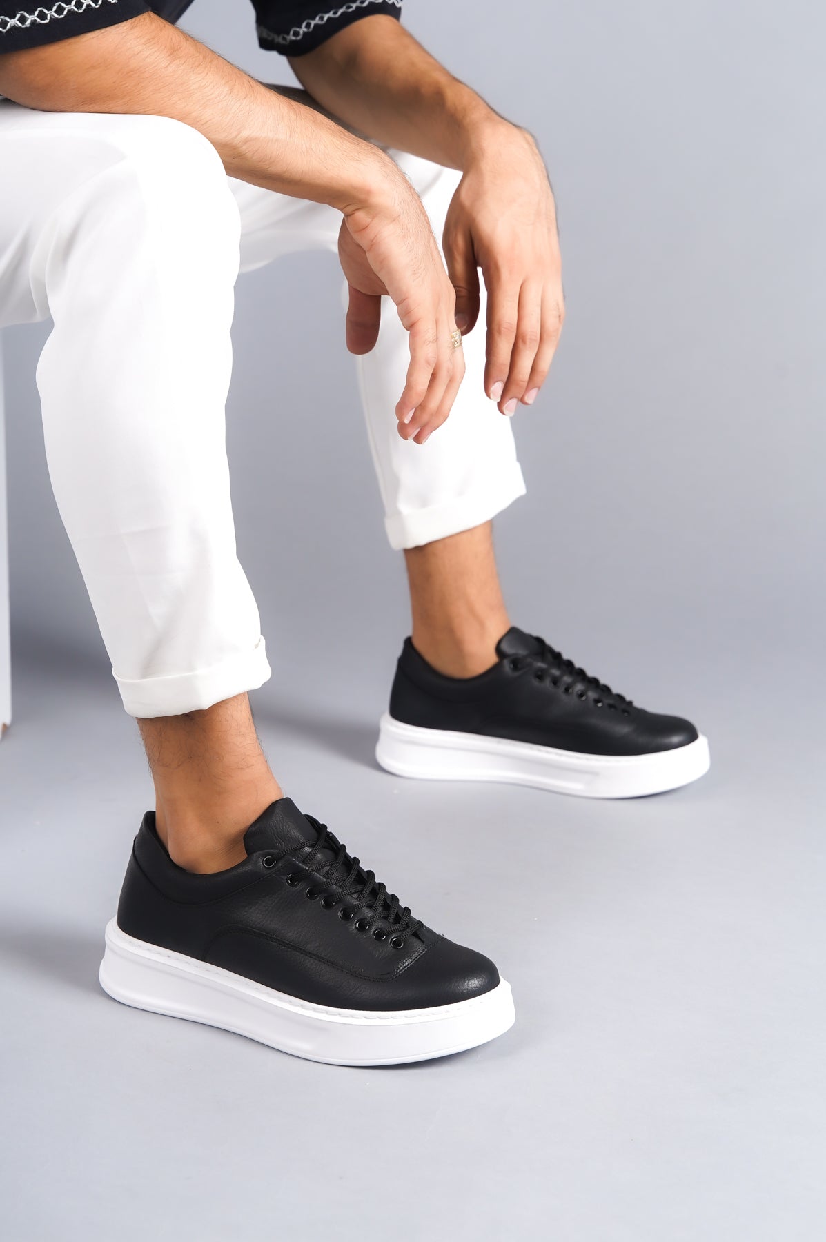 KB-005 Black Skin Lace-Up Casual Men's Sneakers Shoes - STREETMODE ™