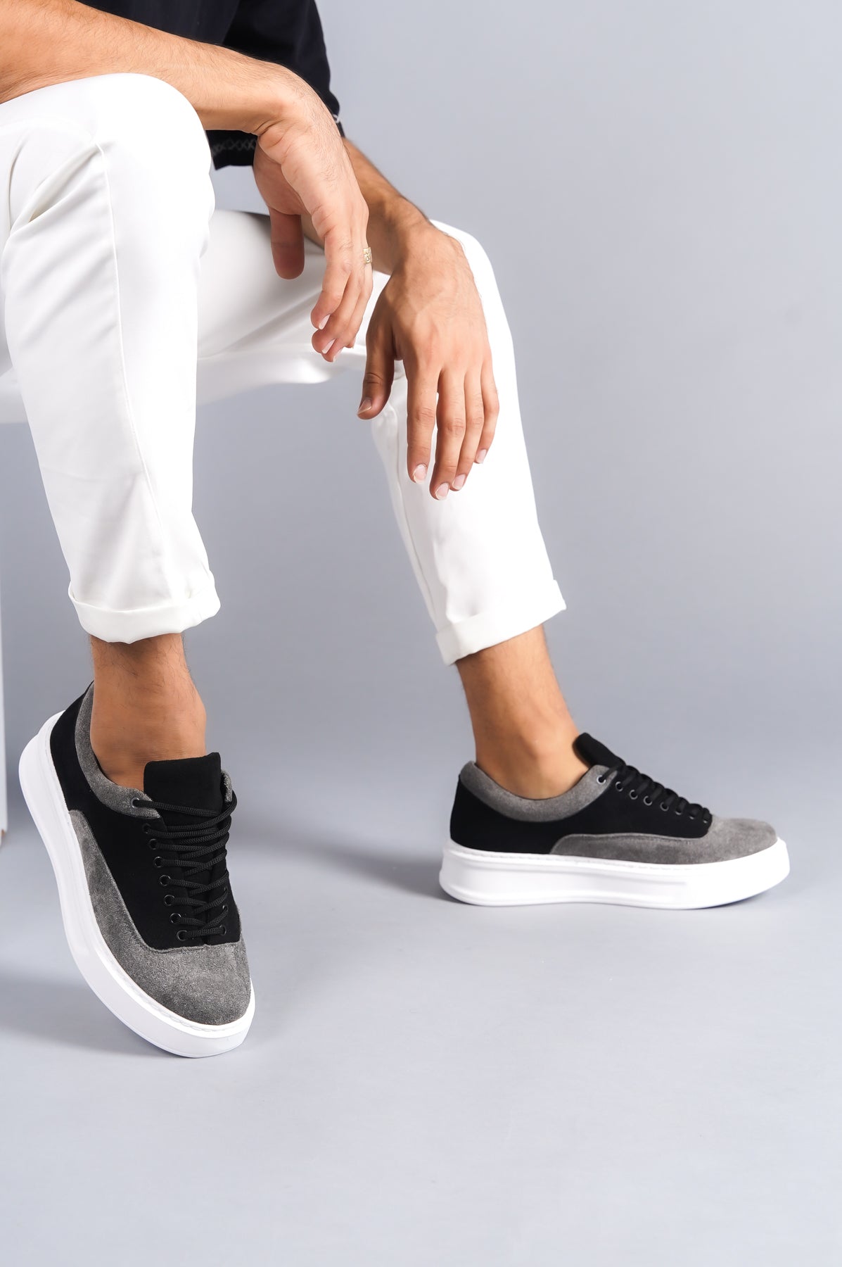 KB-005 Black Gray Suede Laced Casual Men's Sneakers Shoes - STREETMODE ™