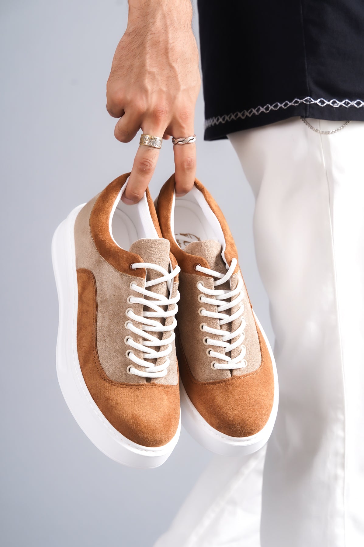 KB-005 Mink Tan Suede Laced Casual Men's Sneakers Shoes - STREETMODE ™