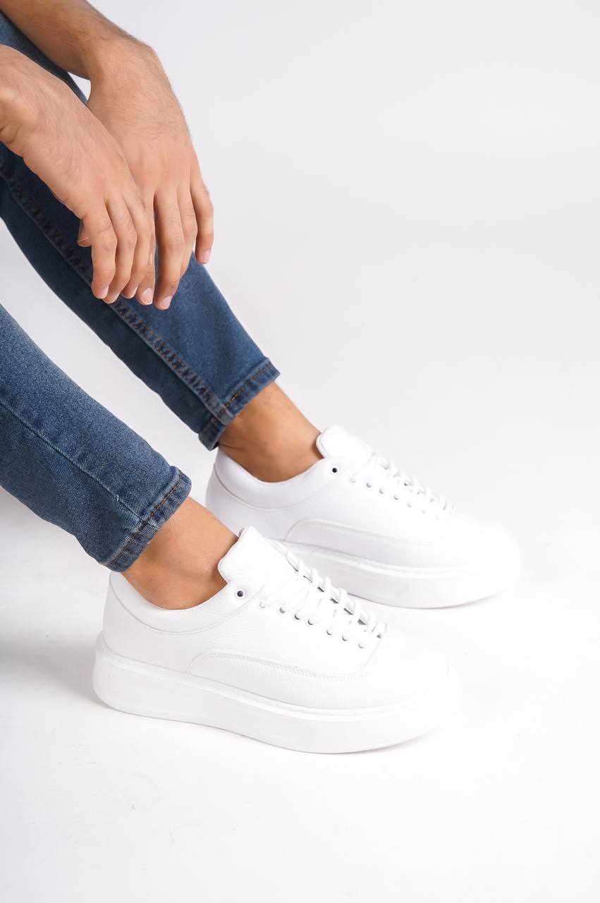 KB-005 White Leather Laced Casual Men's Shoes