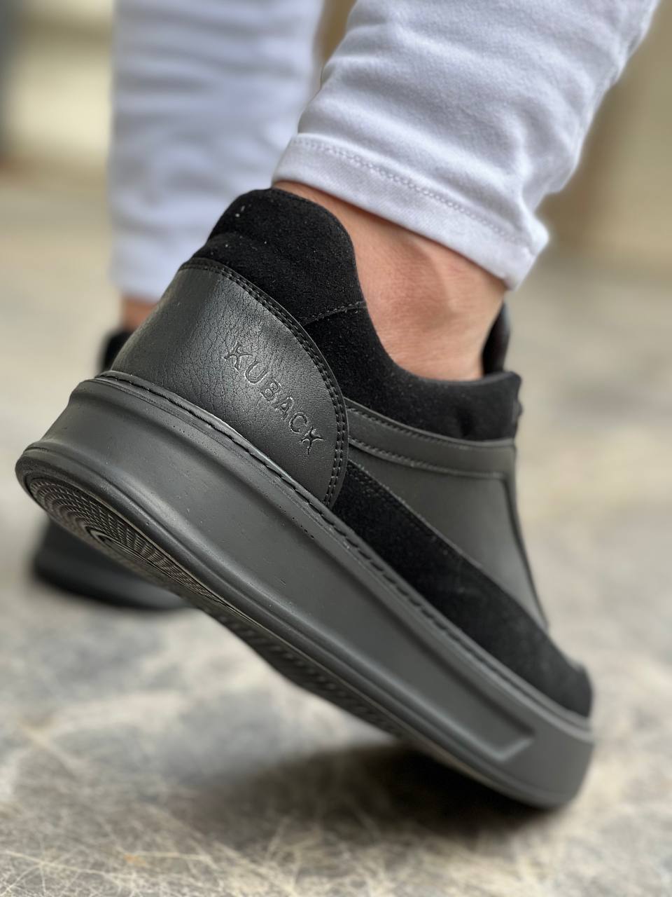 KB-006 Black Skin Black High Sole Laced Casual Men's Shoes - STREETMODE ™