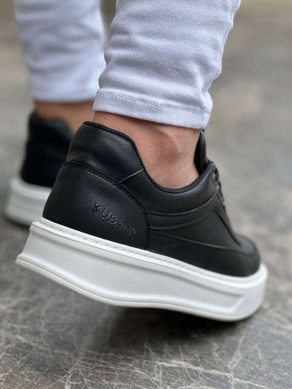 KB-006 Black Skin High Sole Laced Casual Men's Shoes - STREETMODE ™