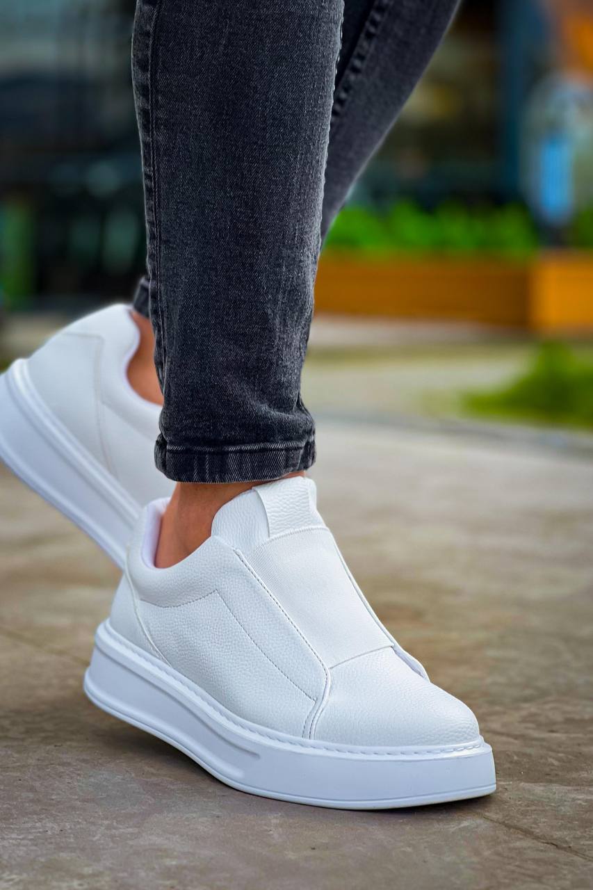 KB-007 White High Sole Single Tape Laceless Casual Men's Shoes - STREETMODE ™