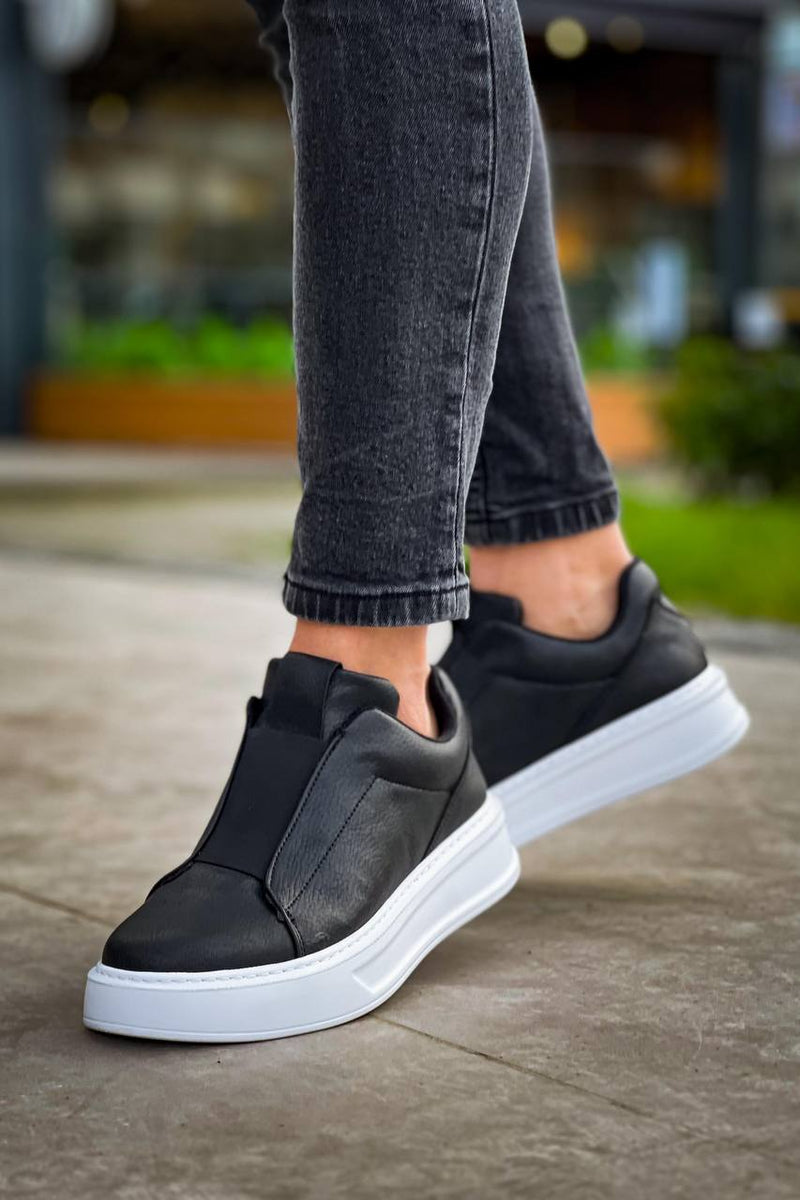 KB-007 Black White High Sole Single Tape Laceless Casual Men's Shoes - STREETMODE ™