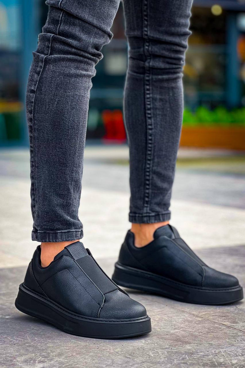 KB-007 Black Black High Sole Single Tape Laceless Casual Men's Shoes - STREETMODE ™