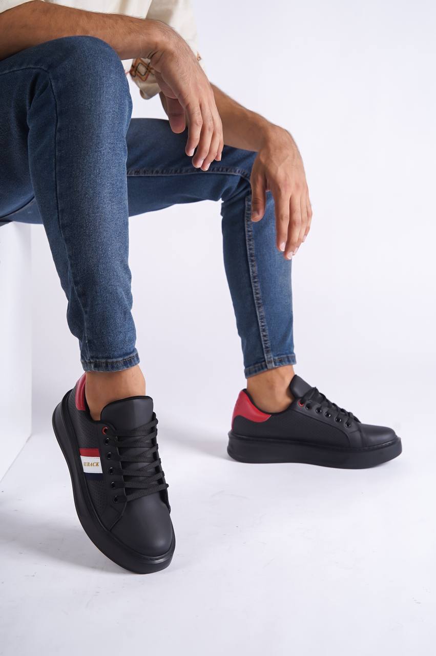 KB-036 Lace-up Charcoal Red Men's Casual Shoes Sneakers - STREETMODE ™