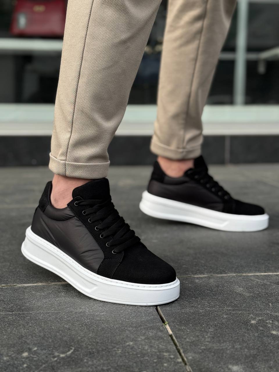 KB-046 Men's Black Parachute White High Sole Casual Sneakers - STREETMODE ™