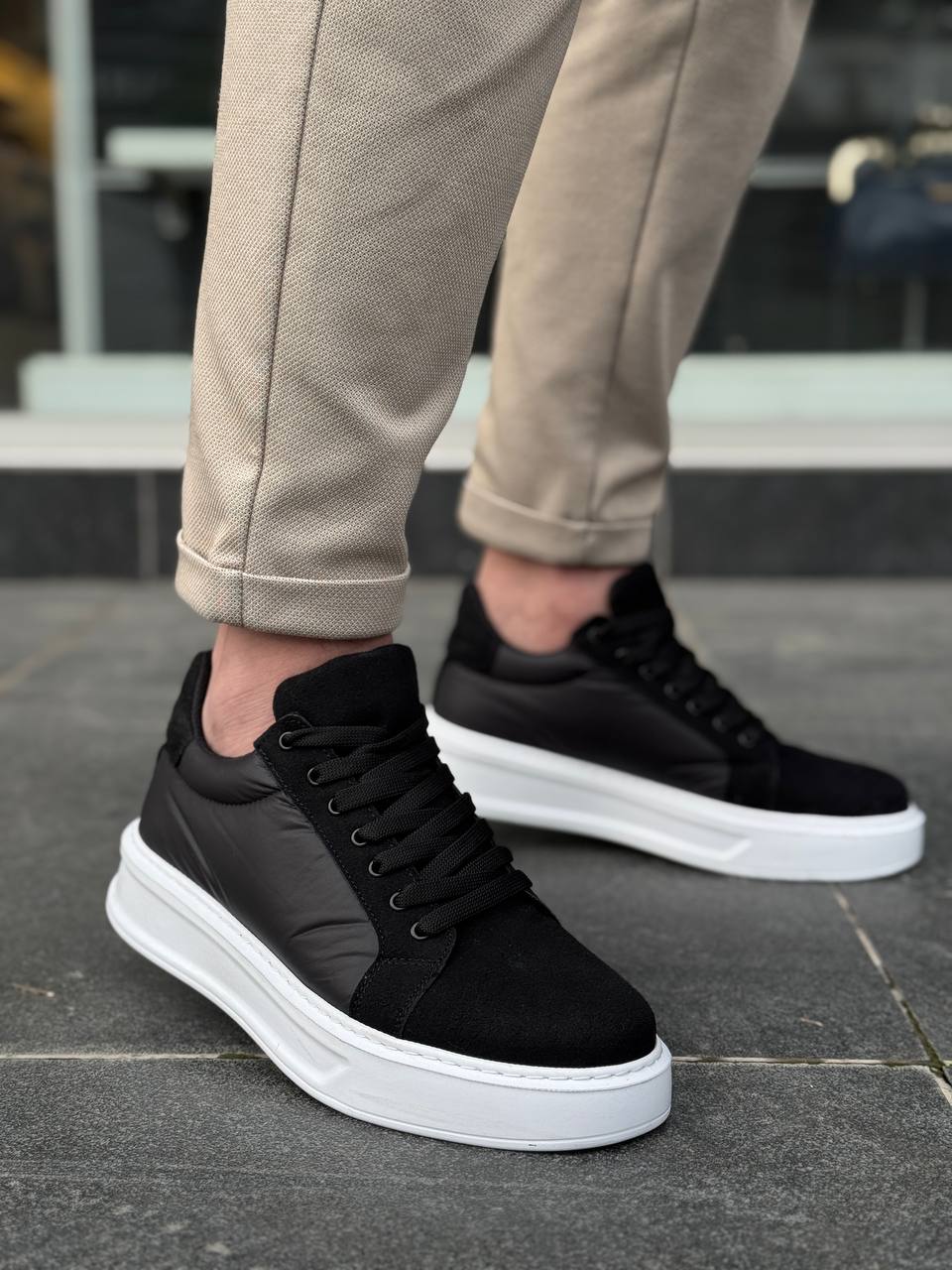 KB-046 Men's Black Parachute White High Sole Casual Sneakers - STREETMODE ™