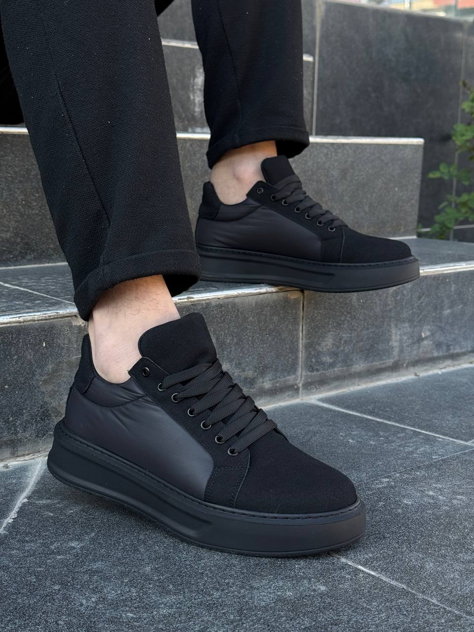 KB-046 Men's Black Parachute Black High Sole Casual Sneakers - STREETMODE ™