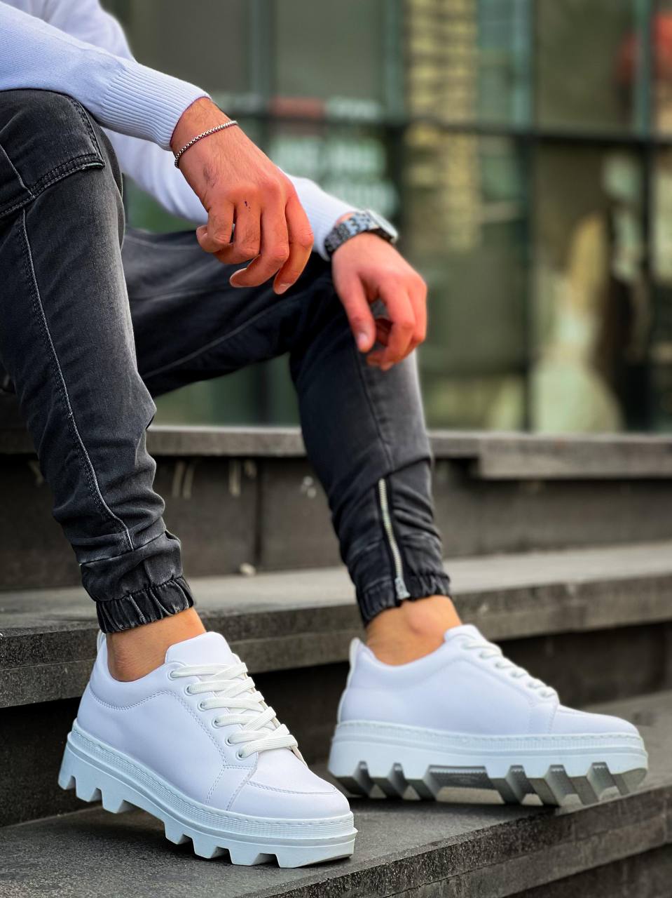 KB-056 White Skin White High Sole Casual Sneakers - STREETMODE ™