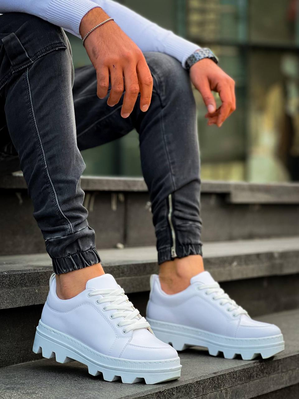 KB-056 White Skin White High Sole Casual Sneakers - STREETMODE ™