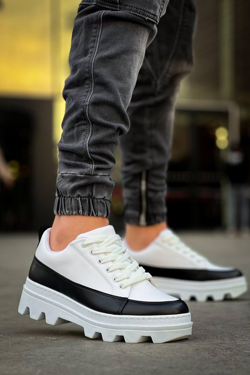 KB-056 White Black Detailed White High Sole Casual Sneakers - STREETMODE ™