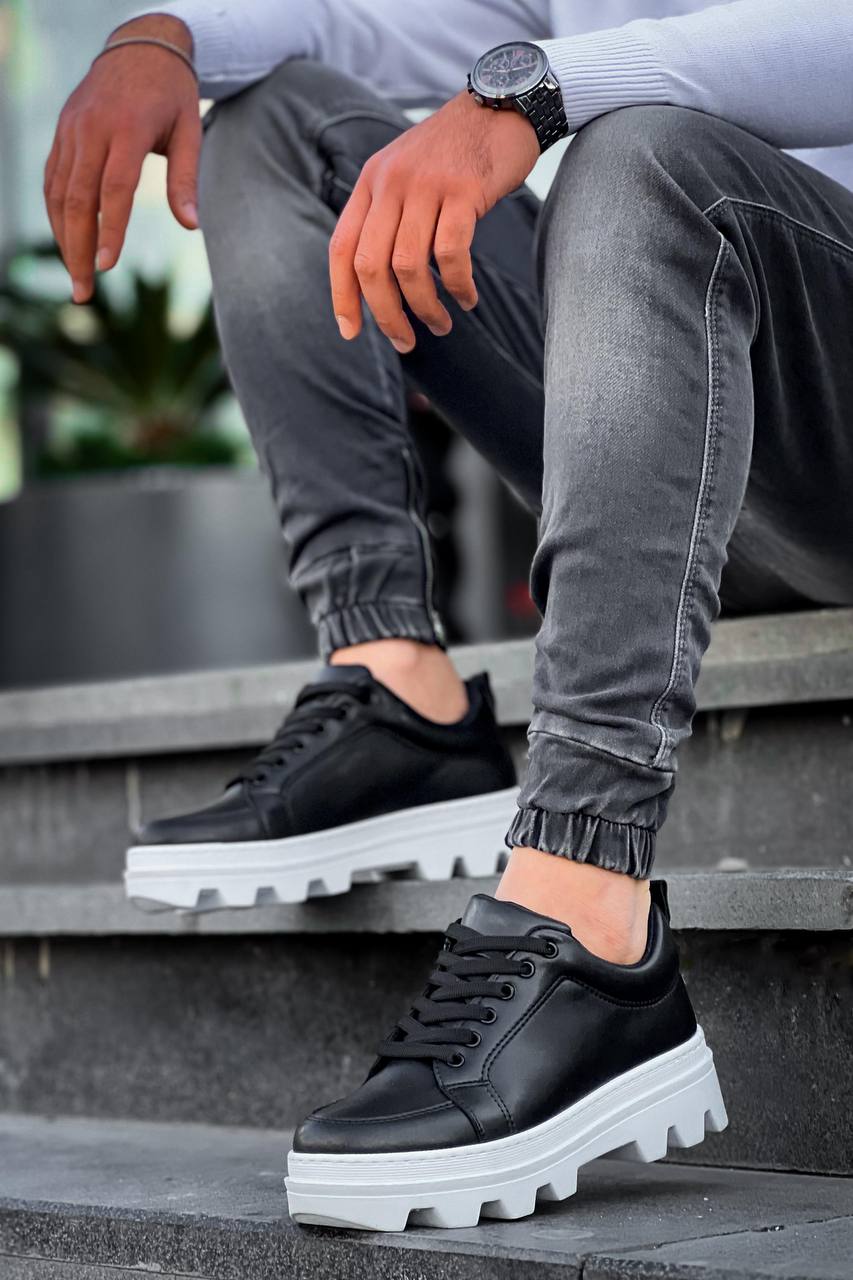 KB-056 Black Skin White High Sole Casual Sneakers - STREETMODE ™