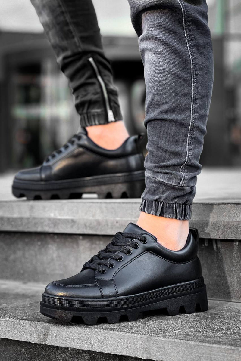 KB-056 Black Skin Black High Sole Casual Sneakers - STREETMODE ™