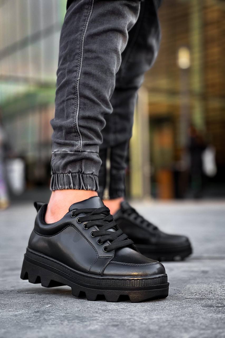 KB-056 Black Skin Black High Sole Casual Sneakers - STREETMODE ™