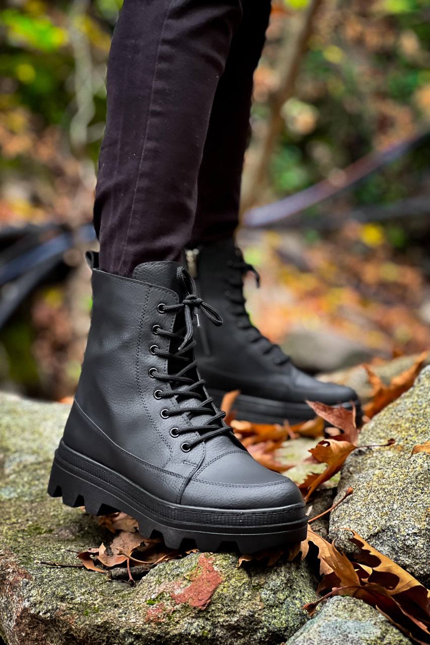 KB-0993 Men's Black Skin Black High Sole Combat Boots - STREETMODE ™