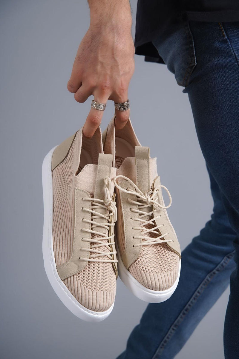 KB-112 Beige Knitwear Lace-Up Casual Men's sneakers Shoes - STREETMODE ™