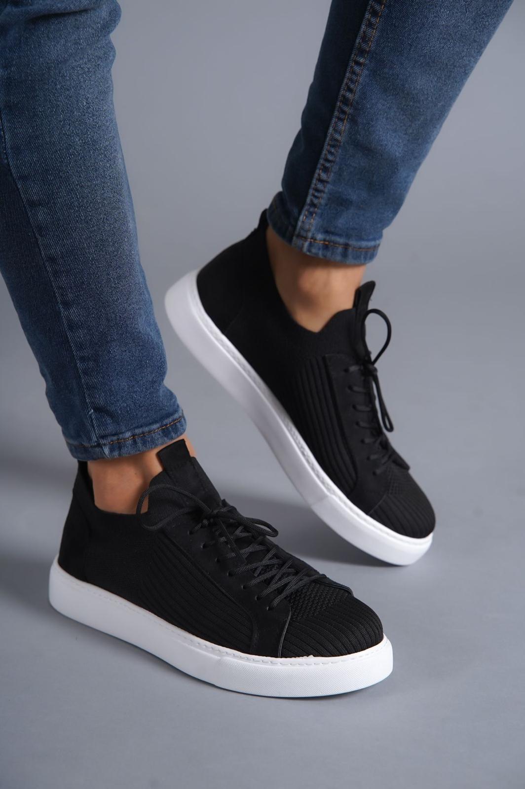 KB-112 Black Knitwear Lace-Up Casual Men's sneakers Shoes - STREETMODE ™