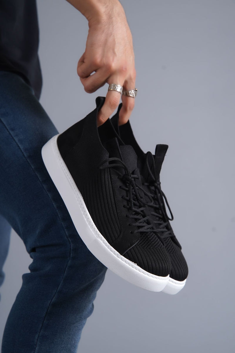 KB-112 Black Knitwear Lace-Up Casual Men's sneakers Shoes - STREETMODE ™