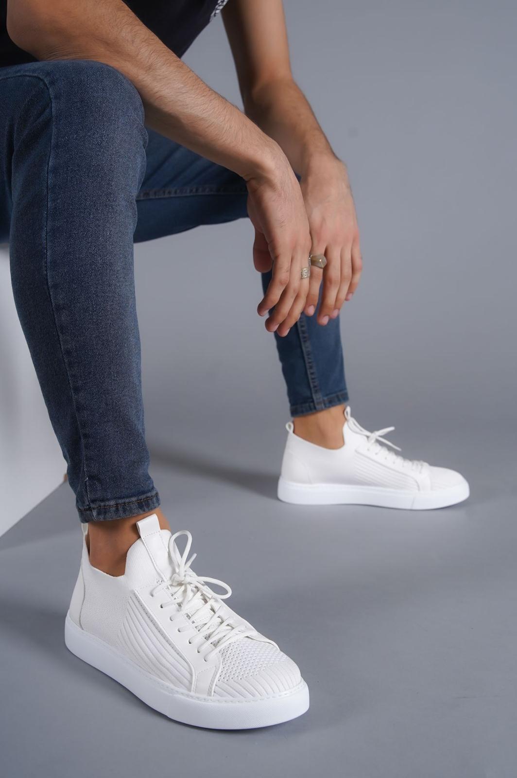 KB-112 White Knitwear Lace-Up Casual Men's Sneakers Shoes - STREETMODE ™