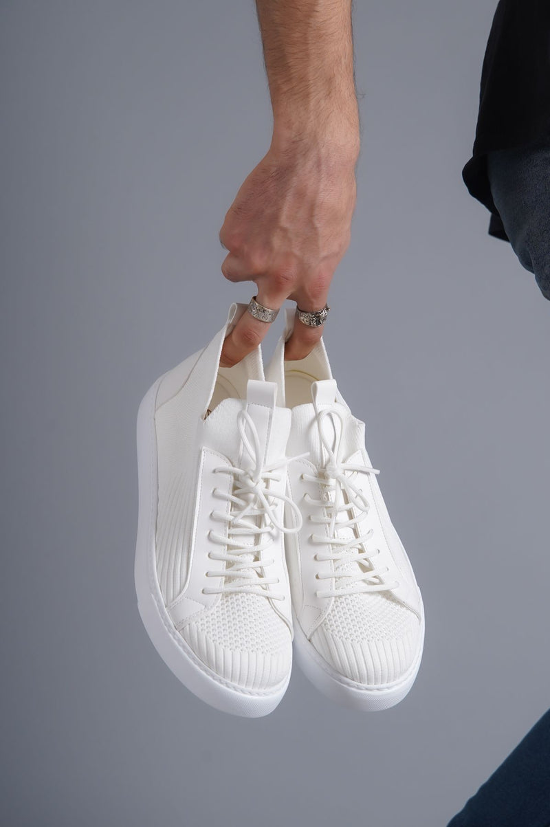 KB-112 White Knitwear Lace-Up Casual Men's Sneakers Shoes - STREETMODE ™