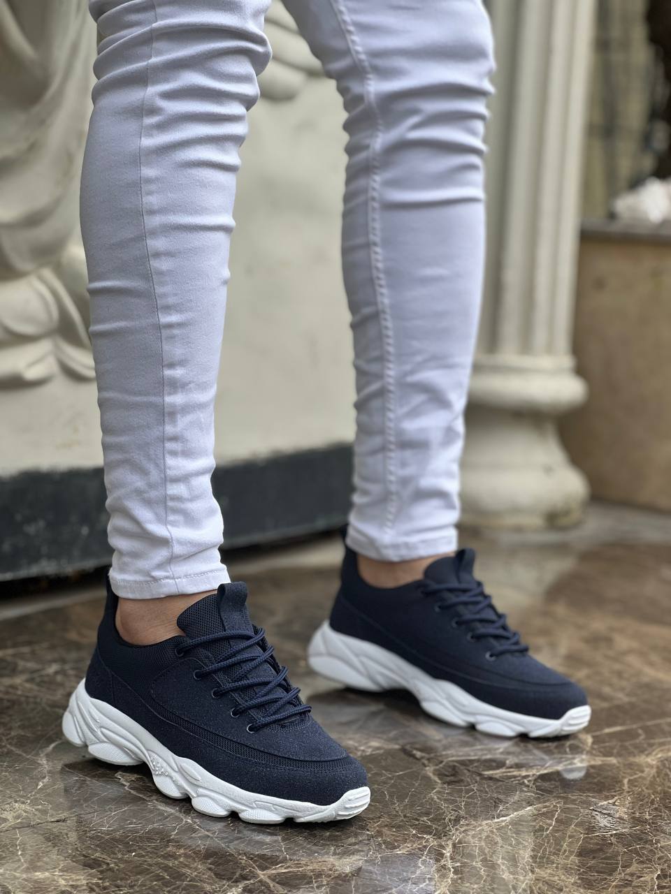 KB-707 Navy Blue Suede High Sole Laced Casual Men's Shoes - STREETMODE ™