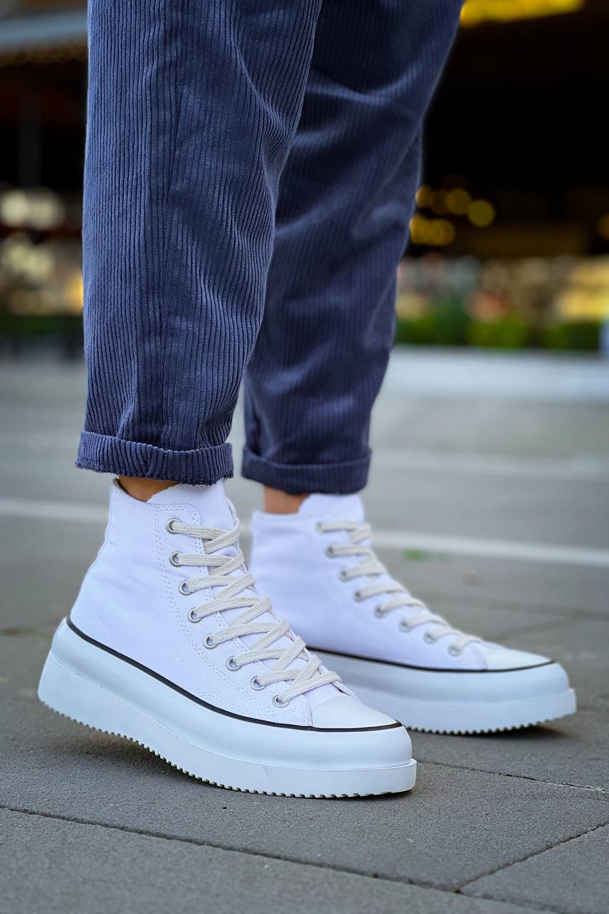 KB-CX-3 Men's Long White Linen White High Sole Sneakers - STREETMODE ™