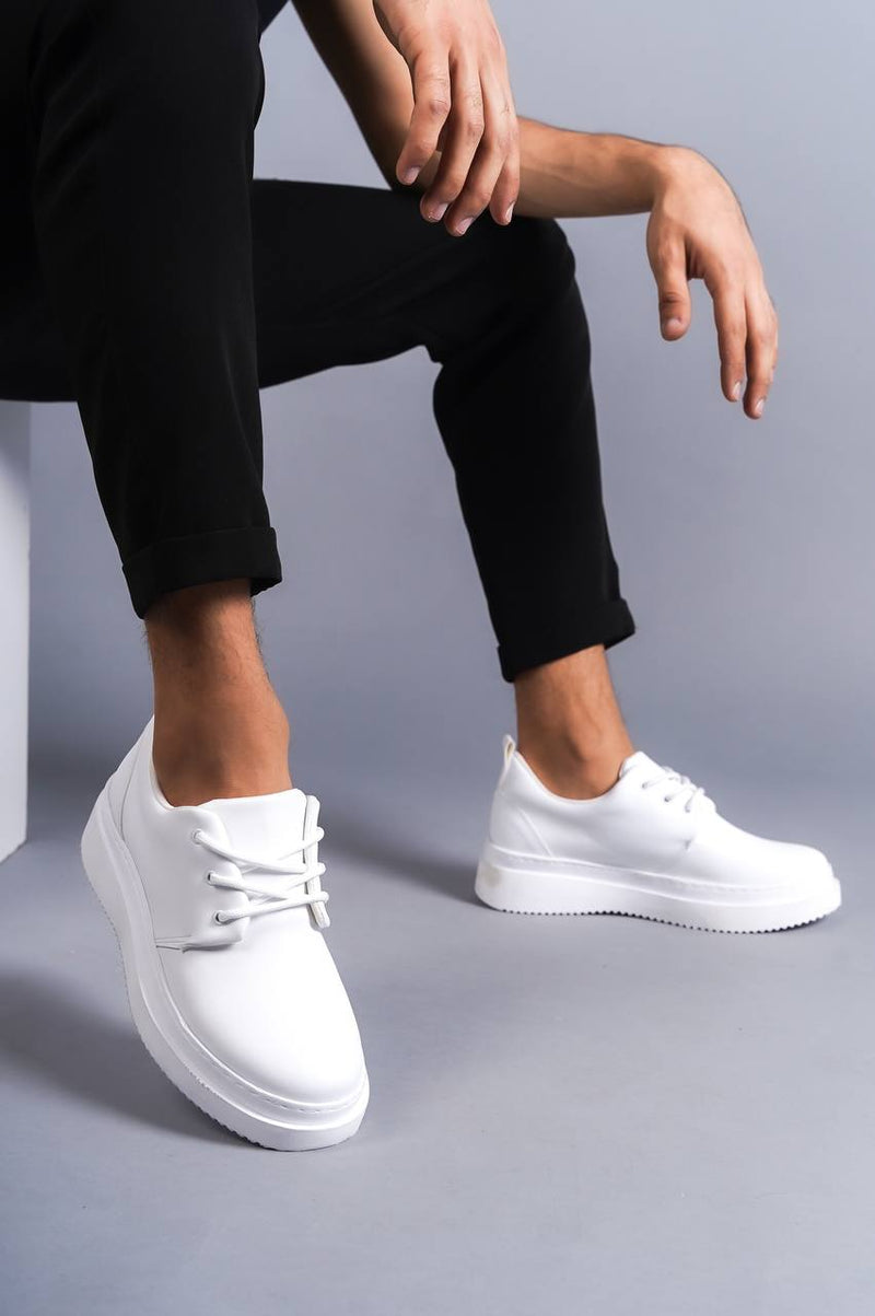 KB-X3 White Leather Laced Casual Men's Shoes - STREETMODE ™