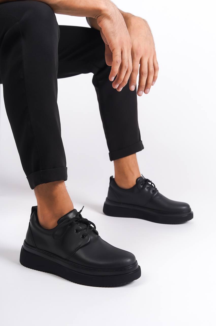 KB-X3 Black Skin Black Sole Laced Casual Men's Shoes - STREETMODE ™