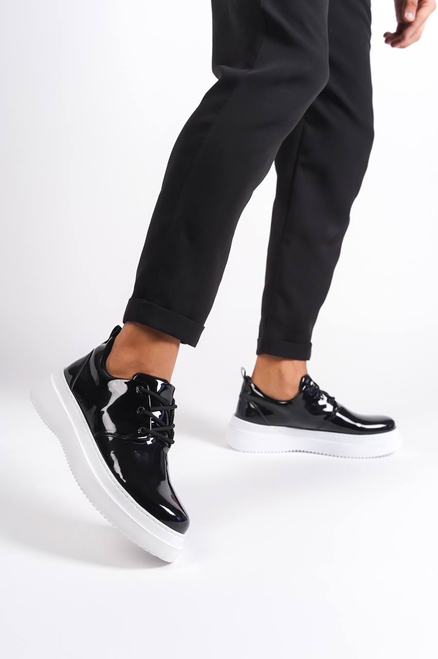 KB-X3 Black Patent Leather Laced Casual Men's Shoes - STREETMODE ™