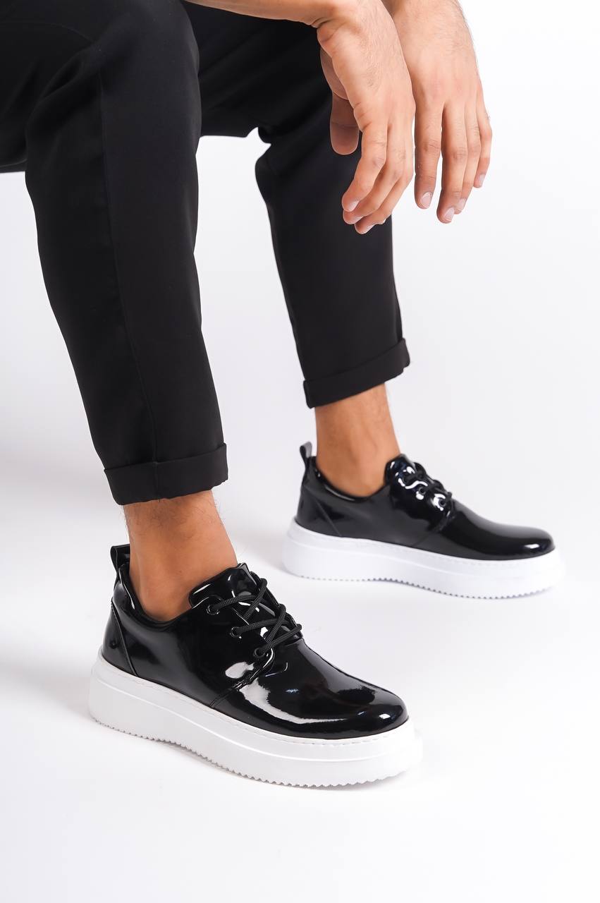 KB-X3 Black Patent Leather Laced Casual Men's Shoes - STREETMODE ™