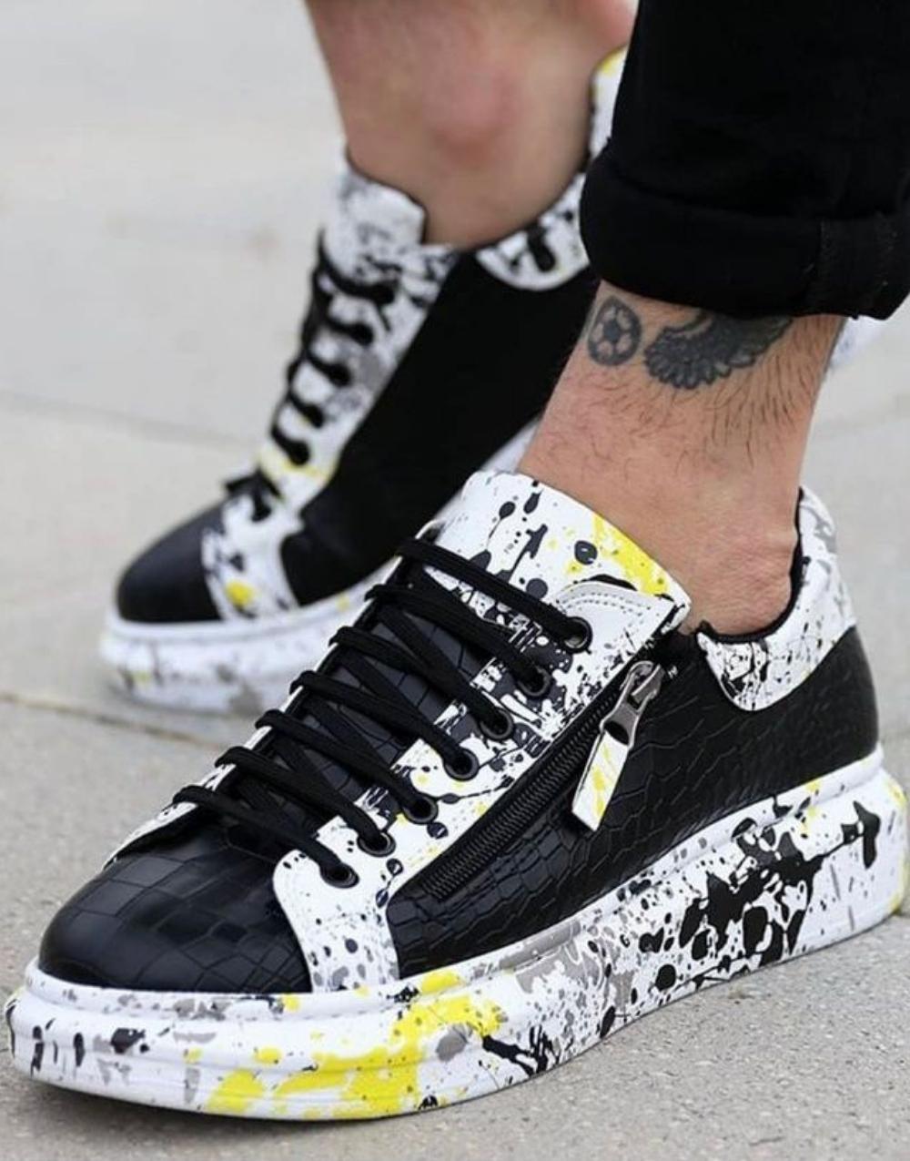 KB02 Crocodile Black Yellow Men's Sneakers Shoes - STREETMODE ™