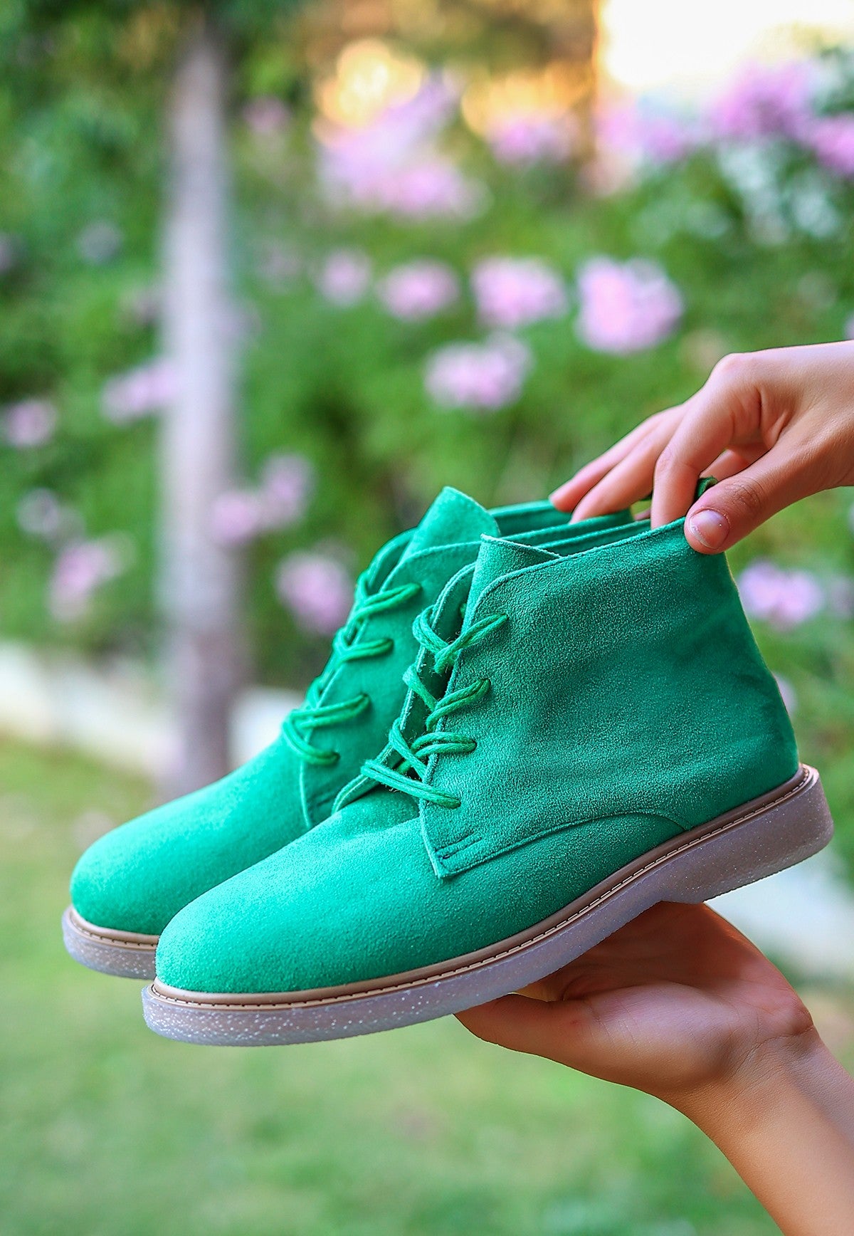 Women's Kean Green Suede Lace-up Boots - STREETMODE ™