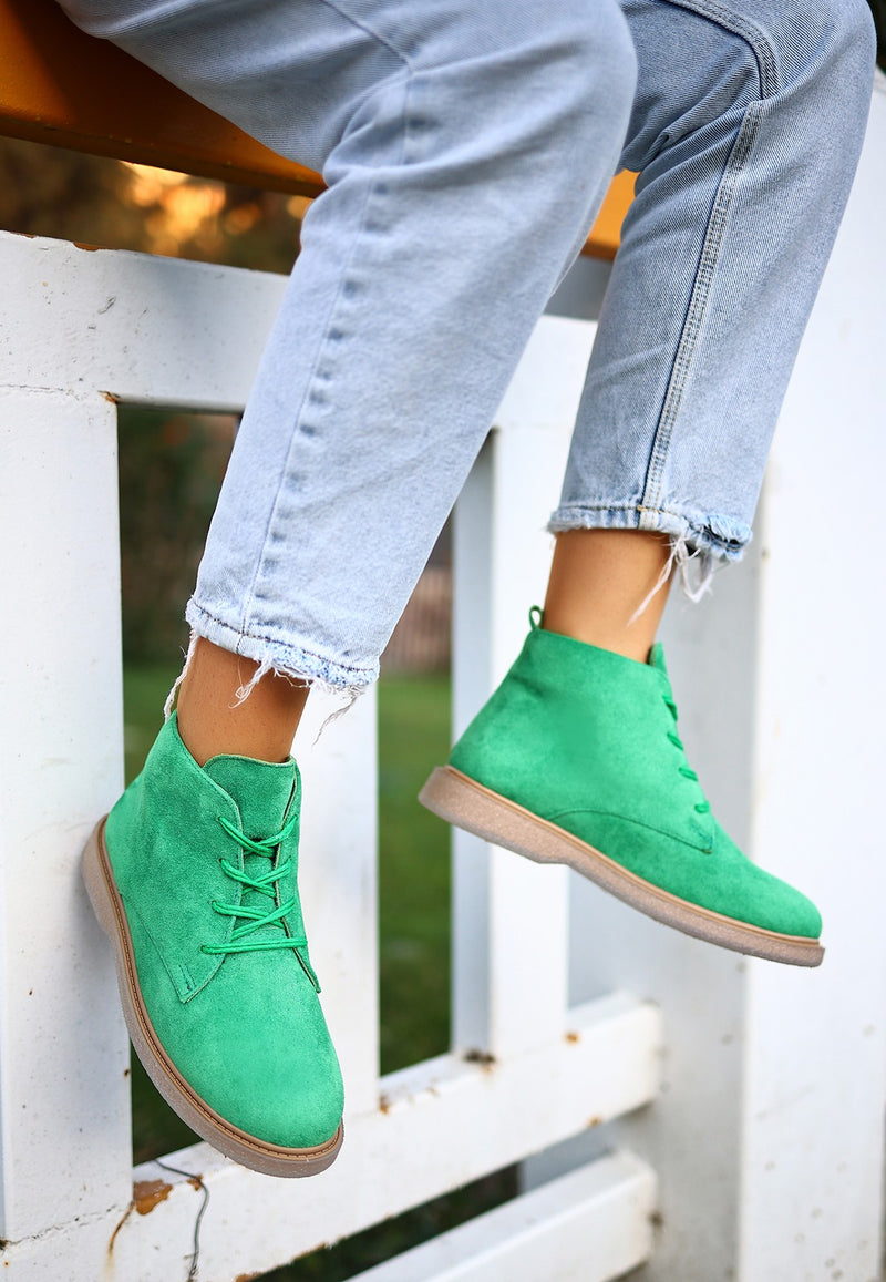 Women's Kean Green Suede Lace-up Boots - STREETMODE ™