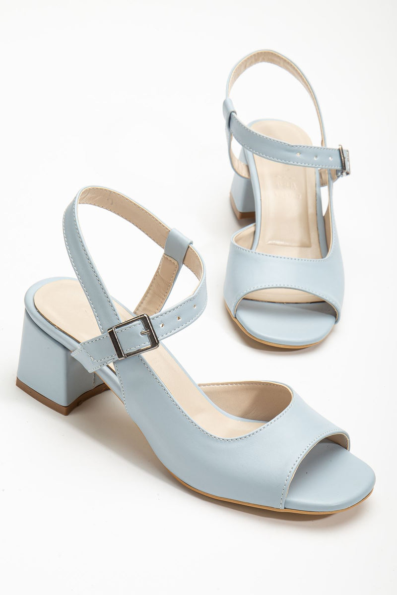 Keri Heeled Baby Blue Skin Blunt Toe Women's Shoes - STREETMODE ™